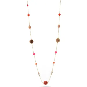 MULTI COLOR BEADS GOLD AND RED THREAD BALL NECKLACE #N14779 MULTI (BG16)