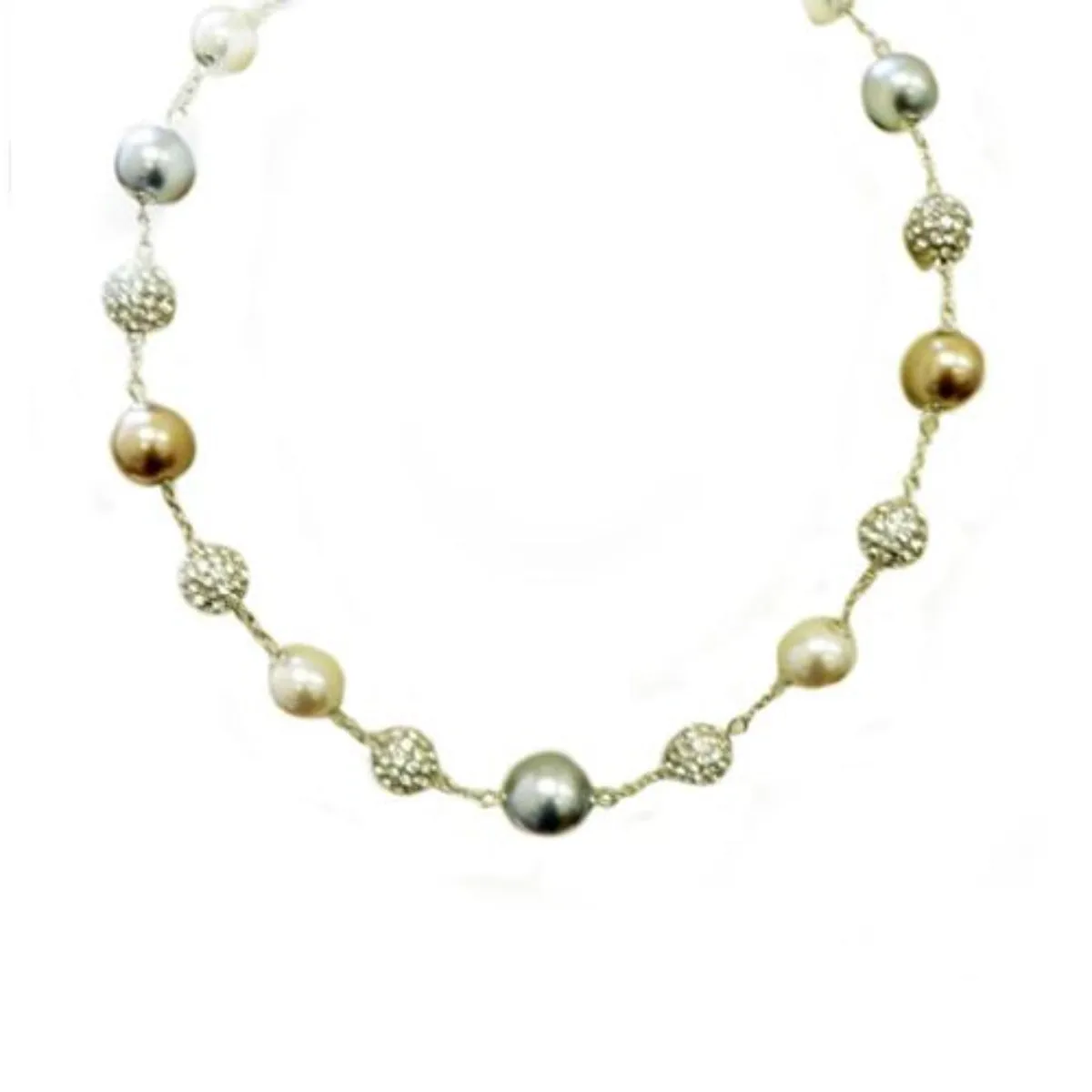 MULTI COLOR BROWN AND BLUE  PEARL SHAMBALLA NECKLACE #91054LT/NE (GH17)
