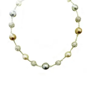 MULTI COLOR BROWN AND BLUE  PEARL SHAMBALLA NECKLACE #91054LT/NE (GH17)