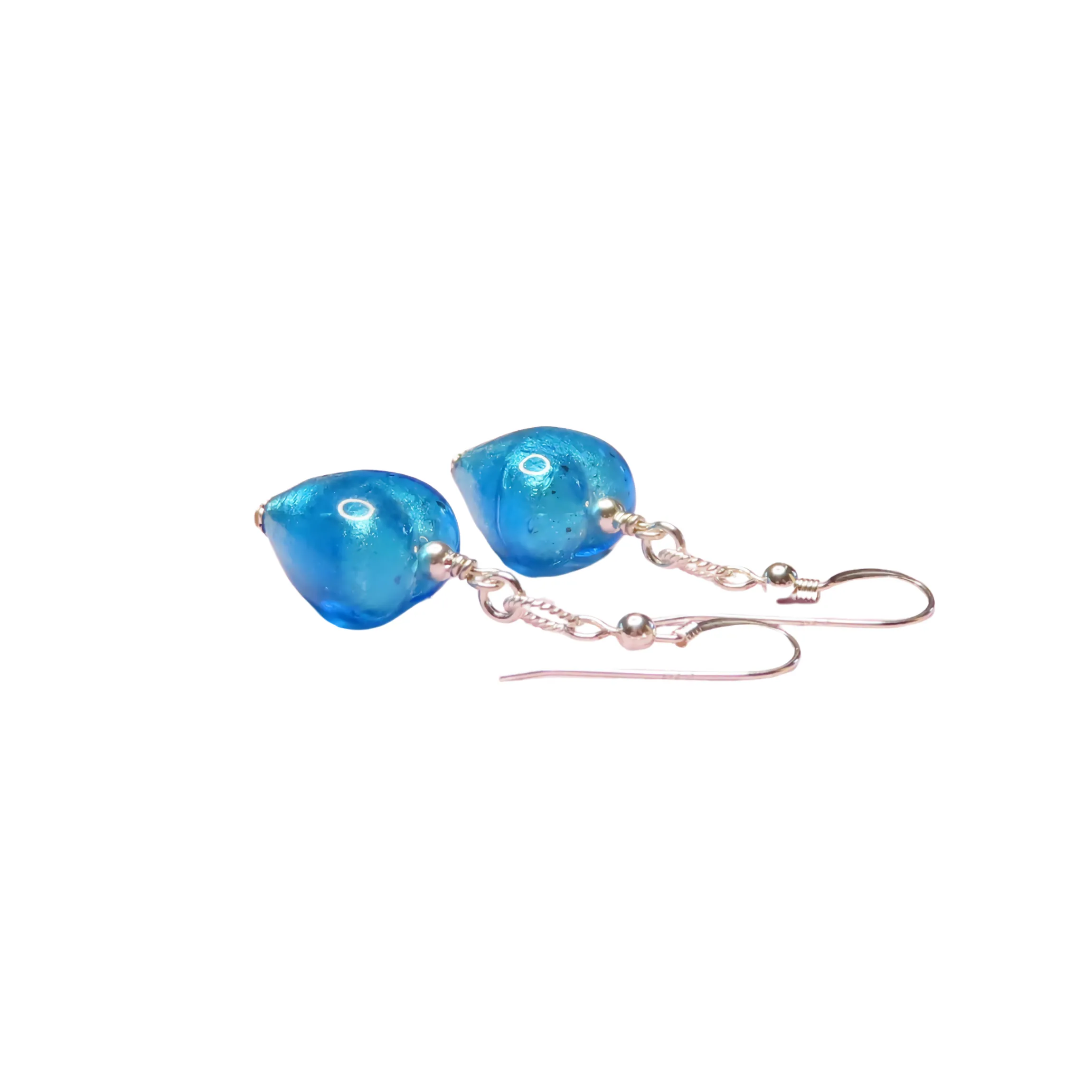 Murano Glass Aqua Heart Silver Earrings