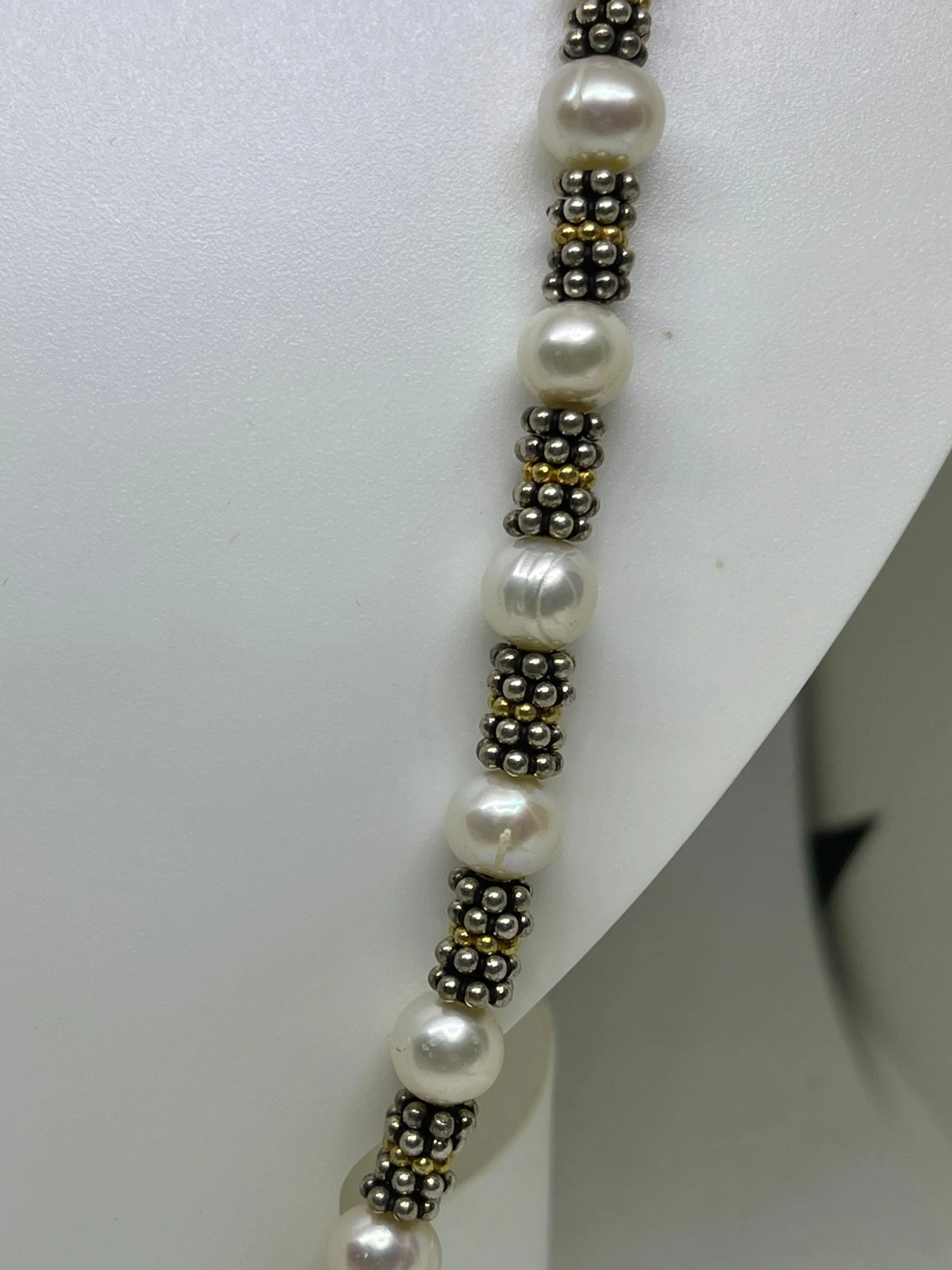 Natural Freshwater Pearl Bali Sterling Silver Bead Handmade Necklace Bracelet & Earring Set