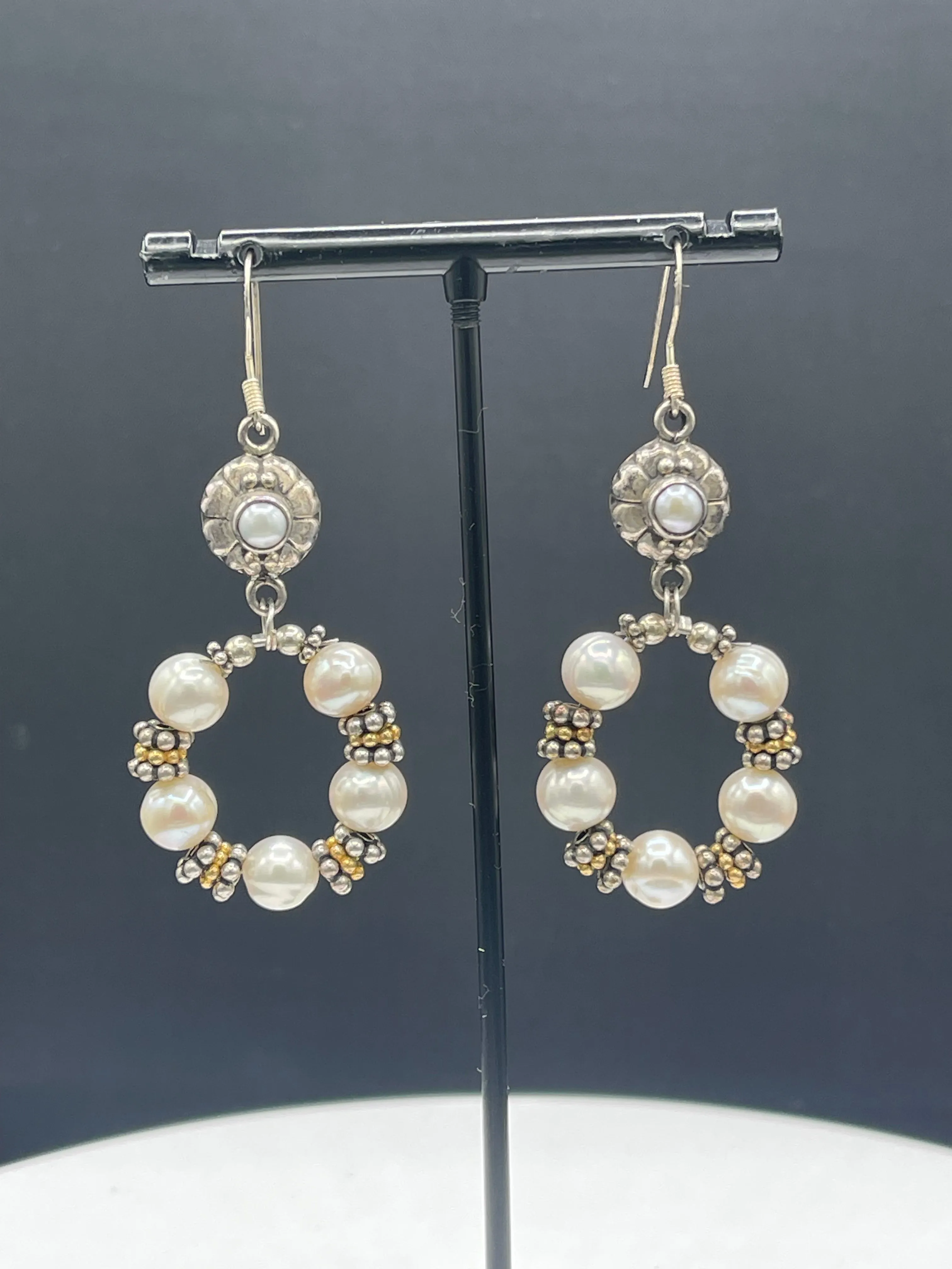 Natural Freshwater Pearl Bali Sterling Silver Bead Handmade Necklace Bracelet & Earring Set