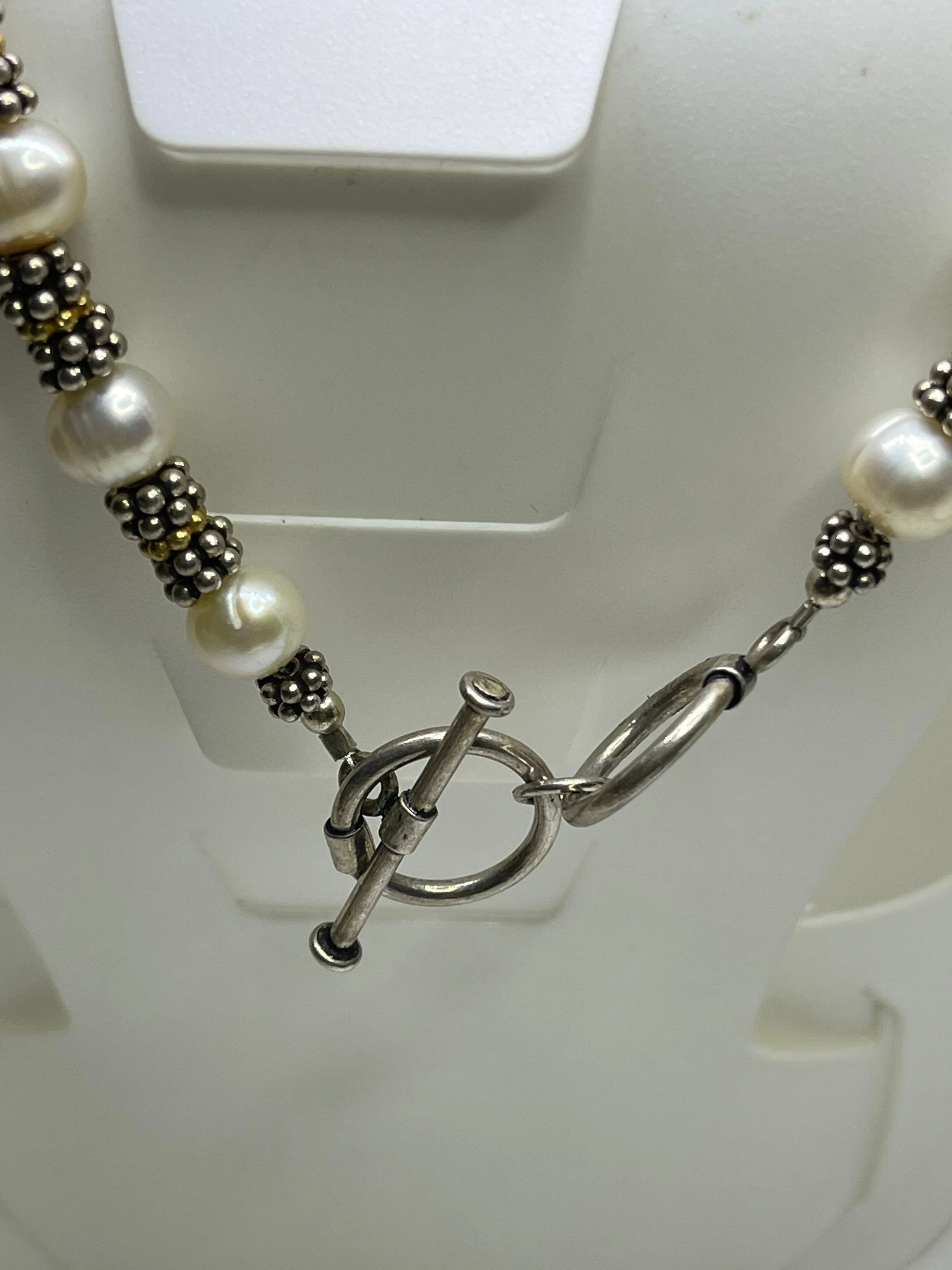 Natural Freshwater Pearl Bali Sterling Silver Bead Handmade Necklace Bracelet & Earring Set