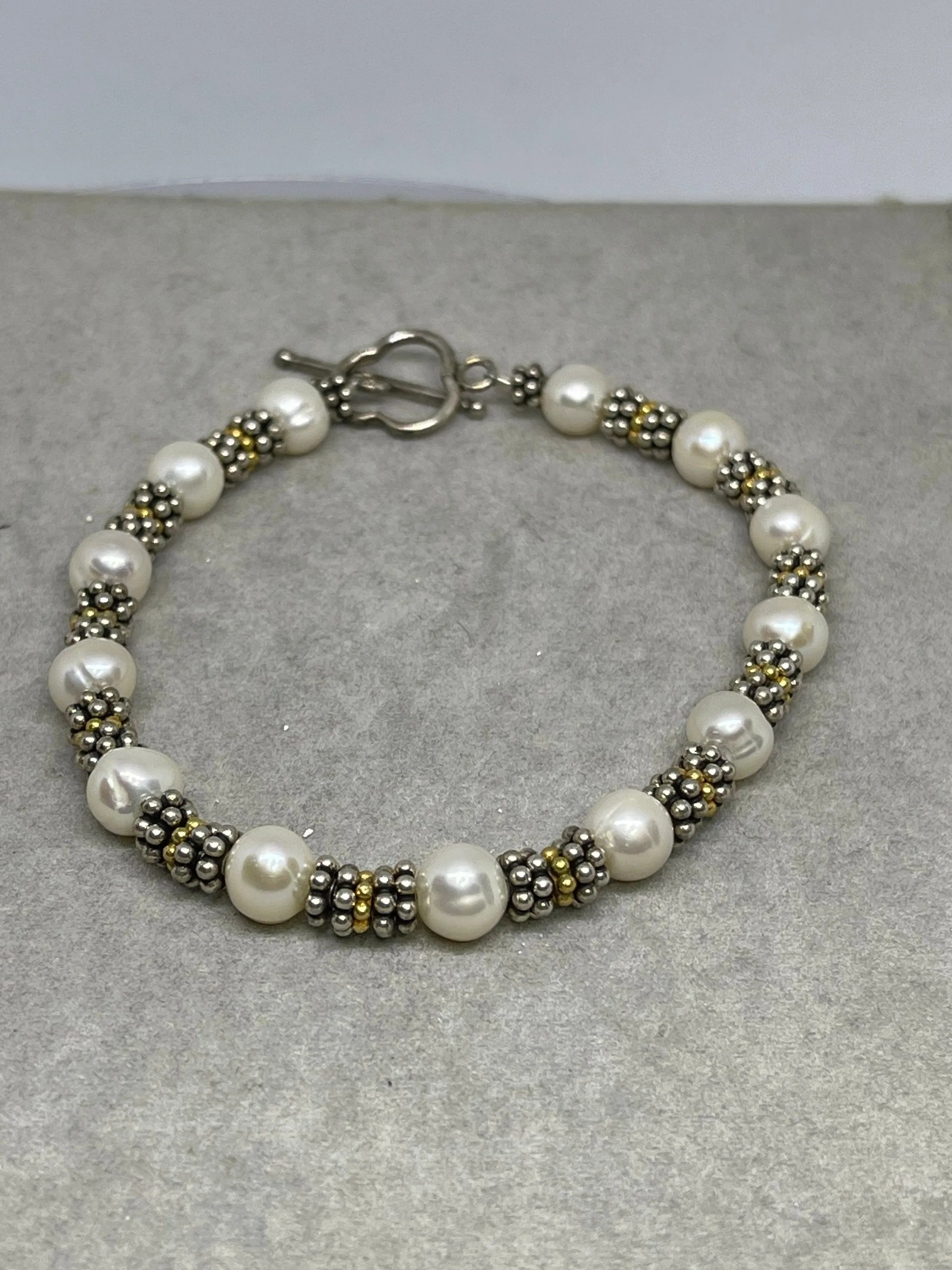 Natural Freshwater Pearl Bali Sterling Silver Bead Handmade Necklace Bracelet & Earring Set