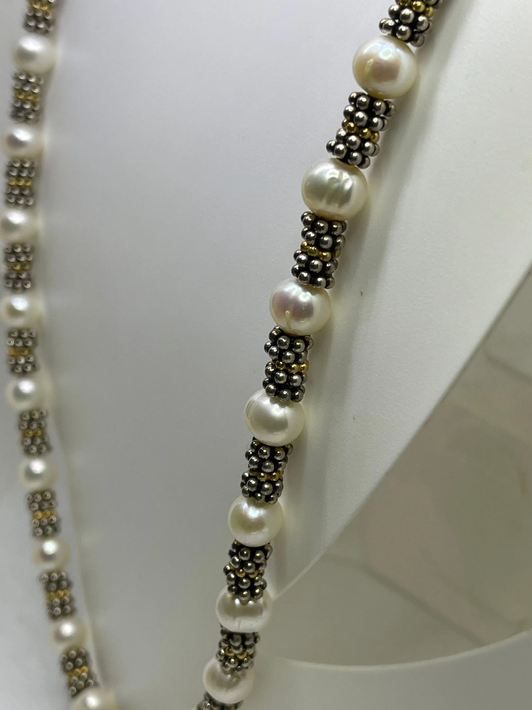 Natural Freshwater Pearl Bali Sterling Silver Bead Handmade Necklace Bracelet & Earring Set