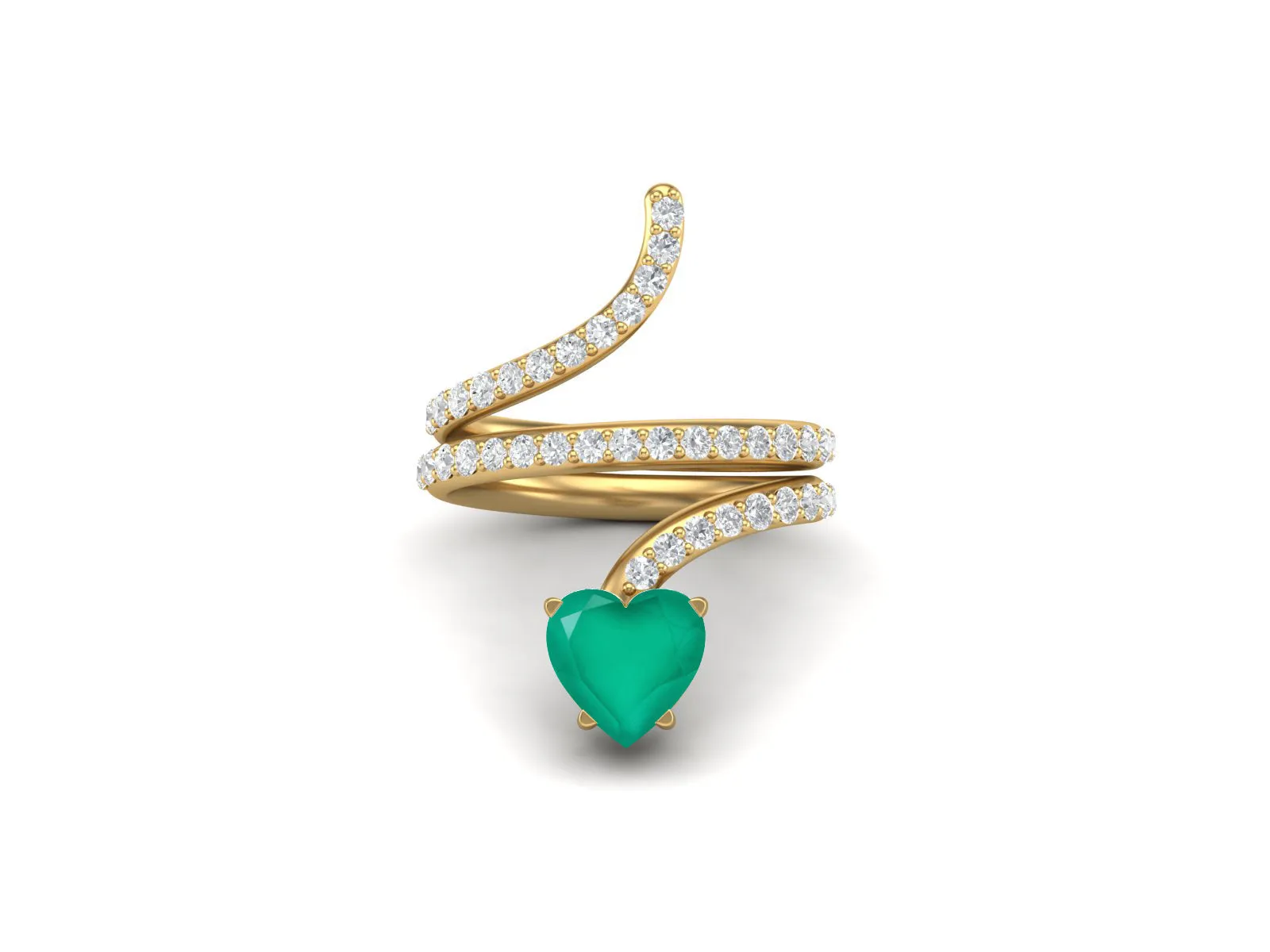 Natural Green Onyx Bypass Cobra Snake Engagement Ring Heart Shaped Wedding Ring