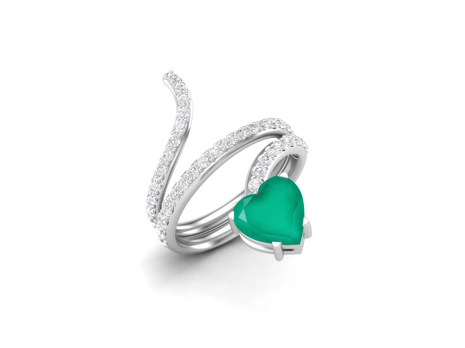 Natural Green Onyx Bypass Cobra Snake Engagement Ring Heart Shaped Wedding Ring