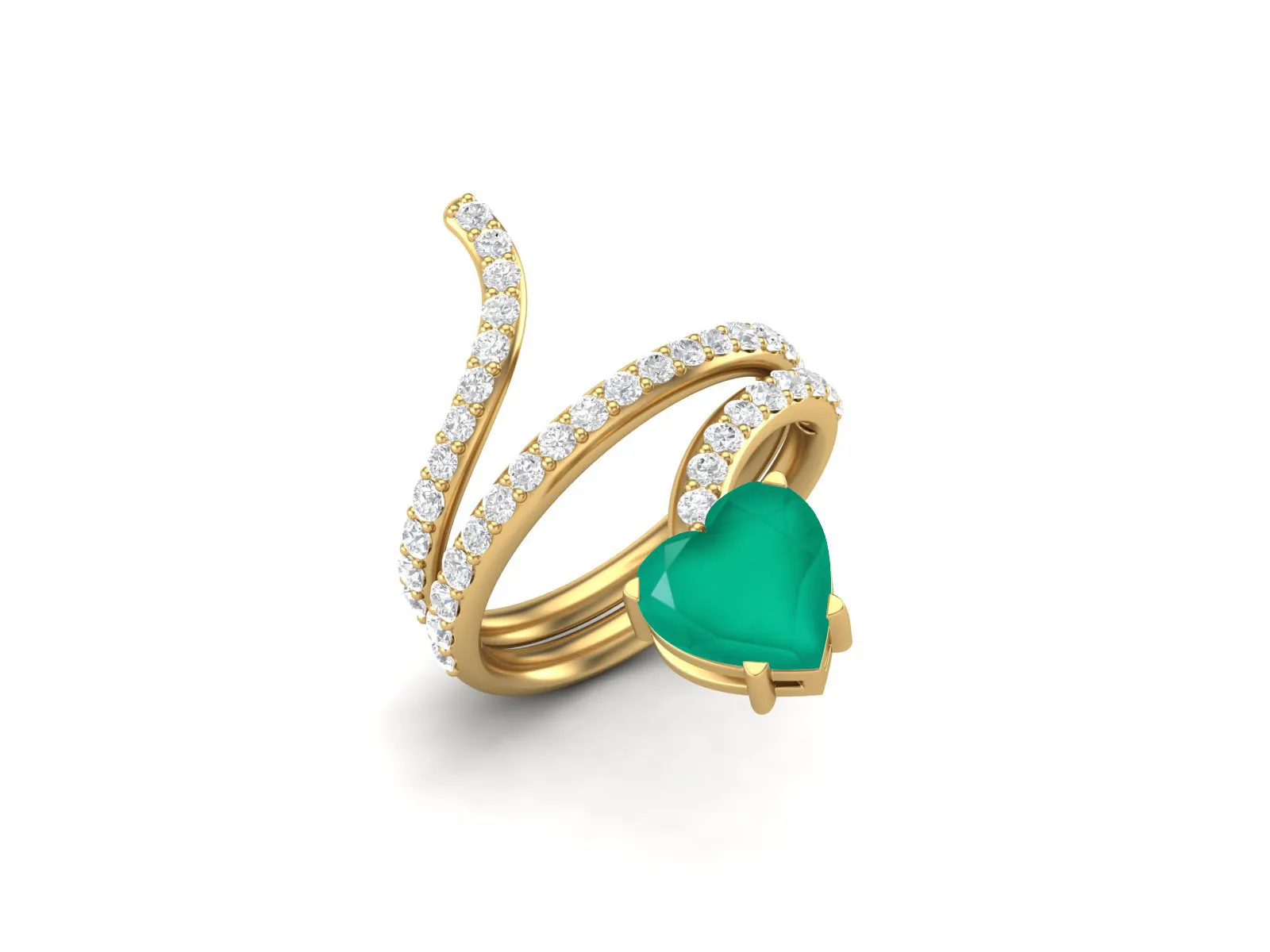 Natural Green Onyx Bypass Cobra Snake Engagement Ring Heart Shaped Wedding Ring