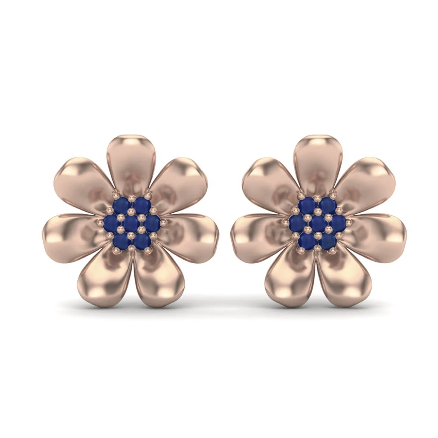 Nature Inspired 9k Rose Gold Natural Blue Sapphire Floral Minimalist Earrings