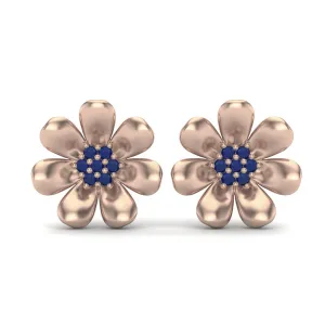 Nature Inspired 9k Rose Gold Natural Blue Sapphire Floral Minimalist Earrings