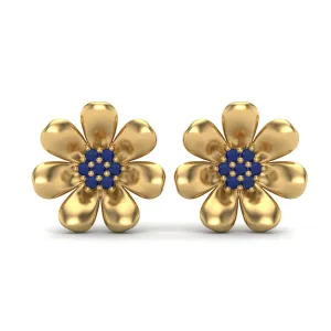 Nature Inspired 9k Yellow Gold Natural Blue Sapphire Floral Minimalist Earrings
