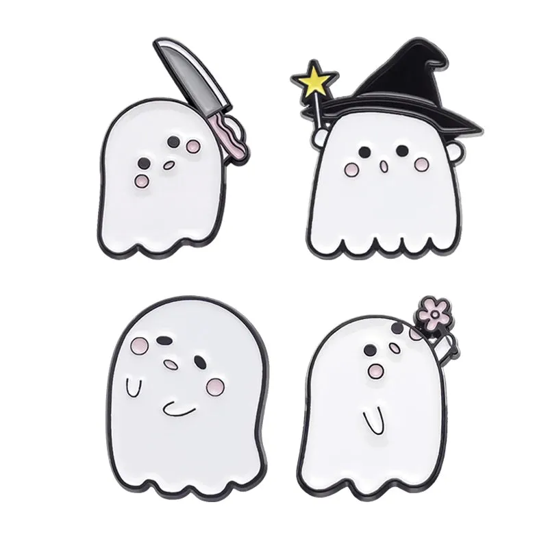 New Cartoon Enamel Pin Set Custome Punk Gothic Skeleton Ghost Boo Cute Cat Brooches Backpack Lapel Badges Jewelry Gift for Kids