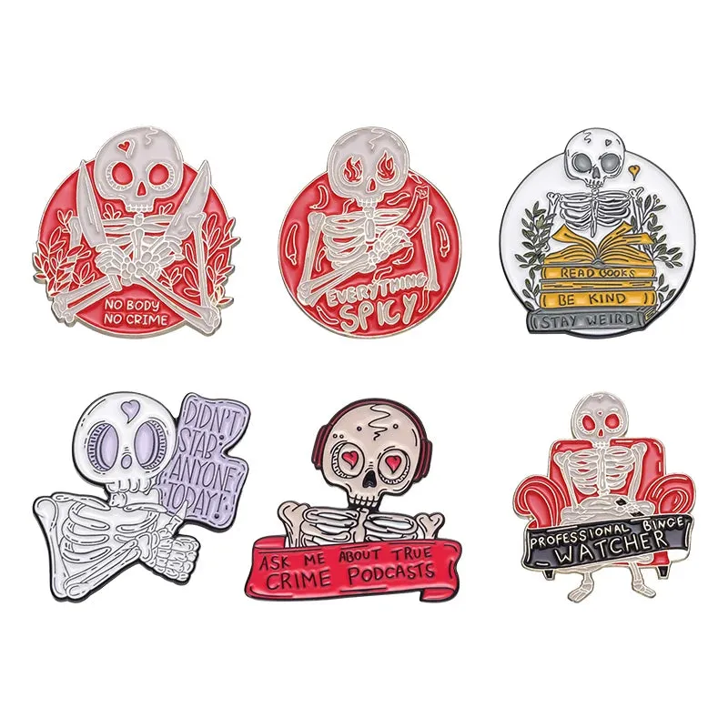New Cartoon Enamel Pin Set Custome Punk Gothic Skeleton Ghost Boo Cute Cat Brooches Backpack Lapel Badges Jewelry Gift for Kids