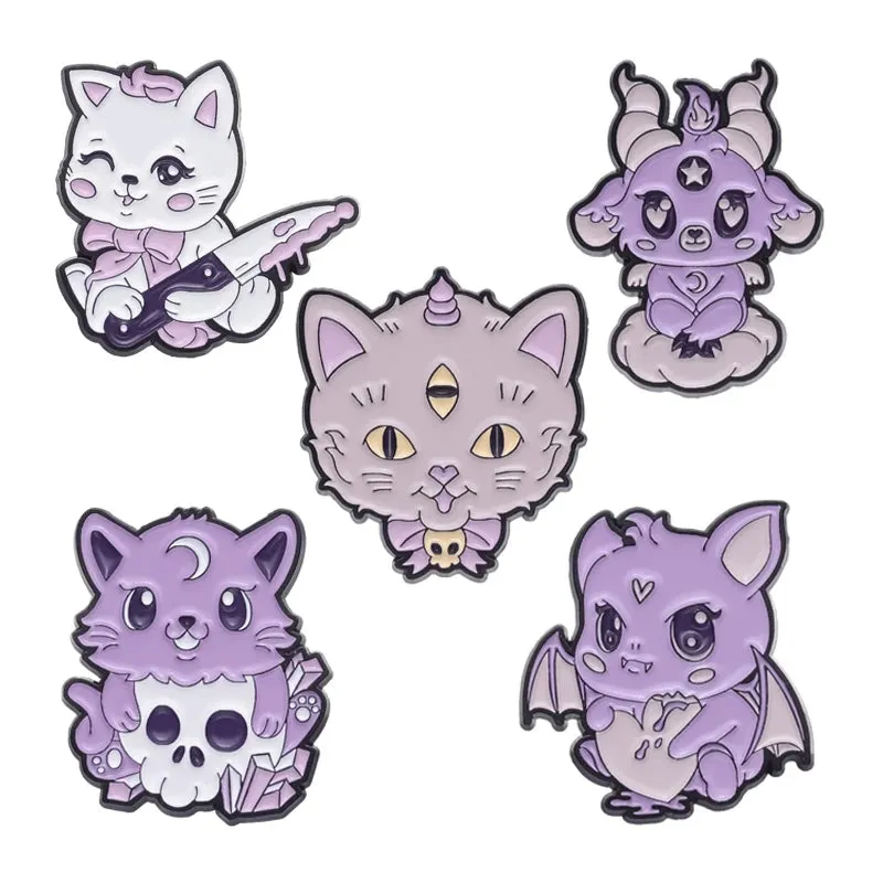 New Cartoon Enamel Pin Set Custome Punk Gothic Skeleton Ghost Boo Cute Cat Brooches Backpack Lapel Badges Jewelry Gift for Kids