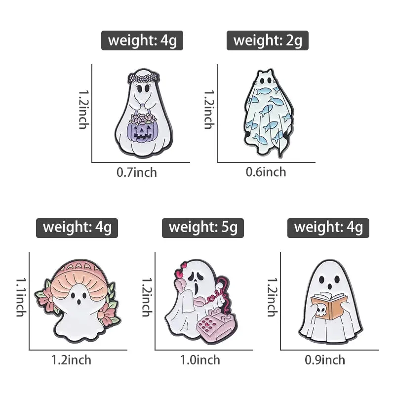 New Cartoon Enamel Pin Set Custome Punk Gothic Skeleton Ghost Boo Cute Cat Brooches Backpack Lapel Badges Jewelry Gift for Kids