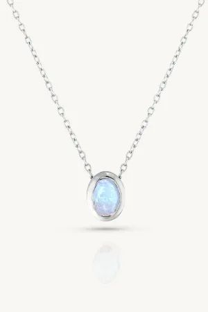 October Opal Silver Oval Birthstone Necklace