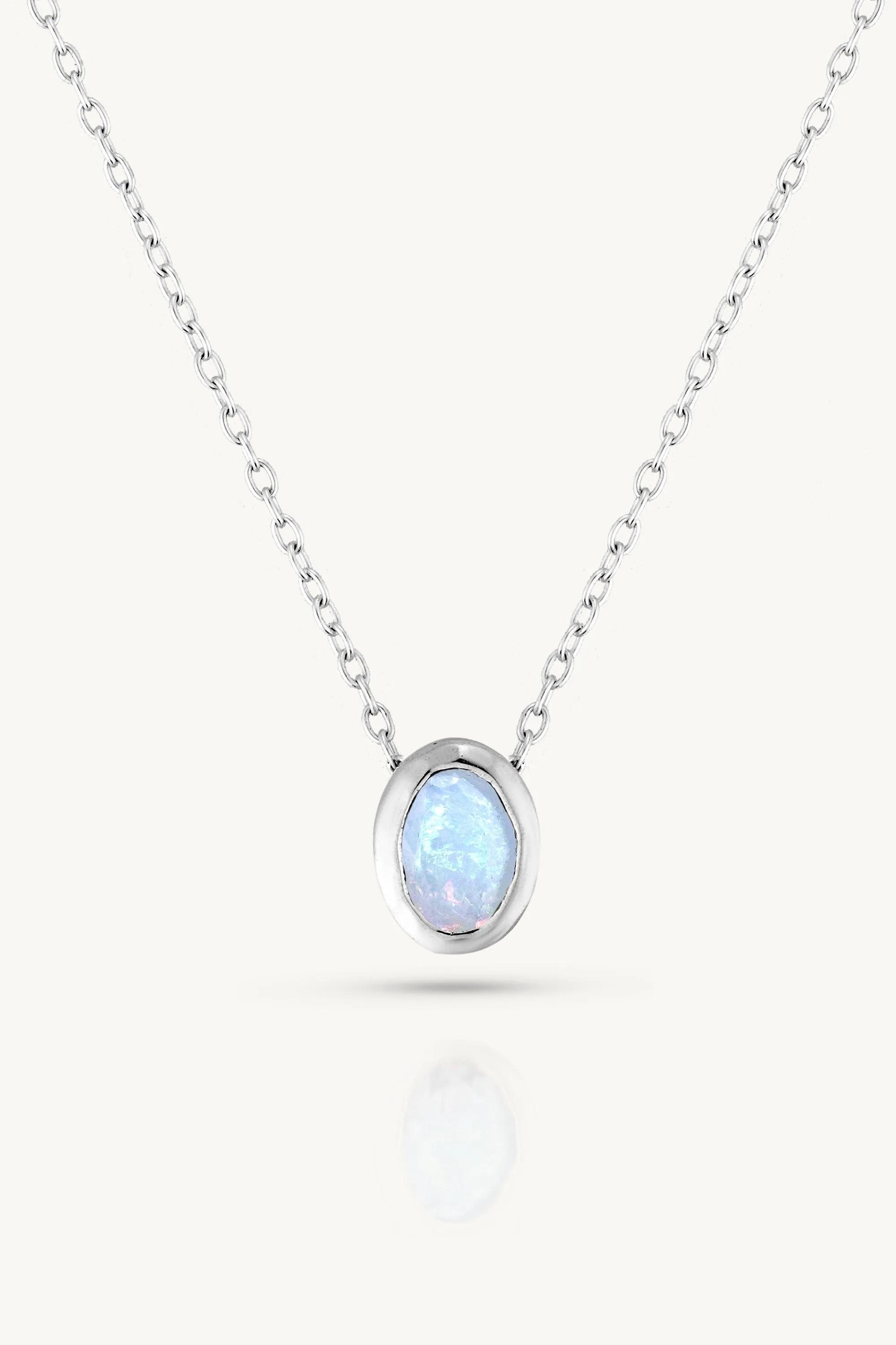 October Opal Silver Oval Birthstone Necklace