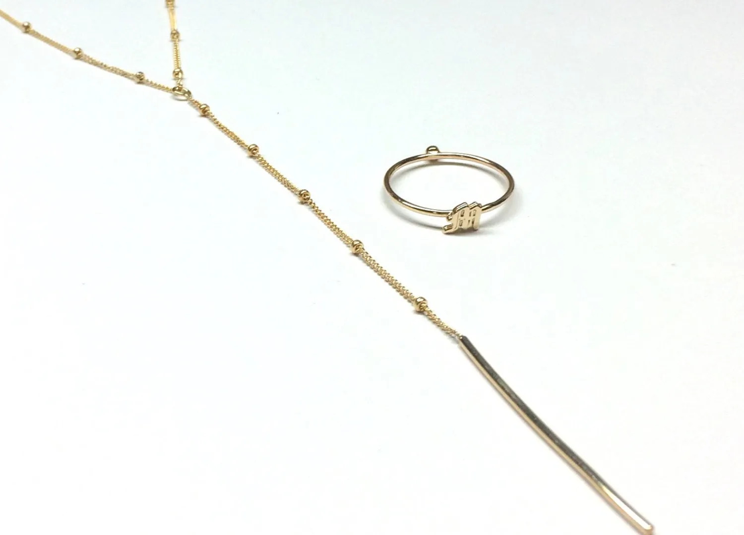 Old English Initial & Mini Solitaire Ring