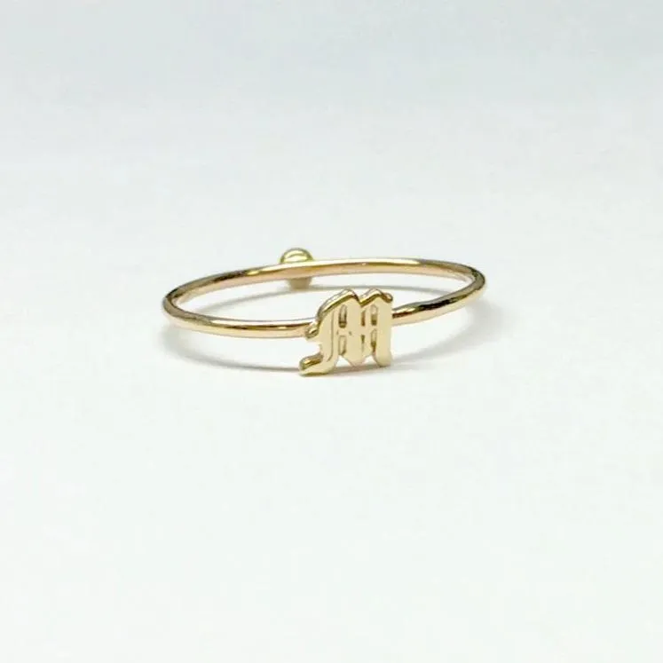 Old English Initial & Mini Solitaire Ring
