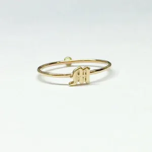 Old English Initial & Mini Solitaire Ring