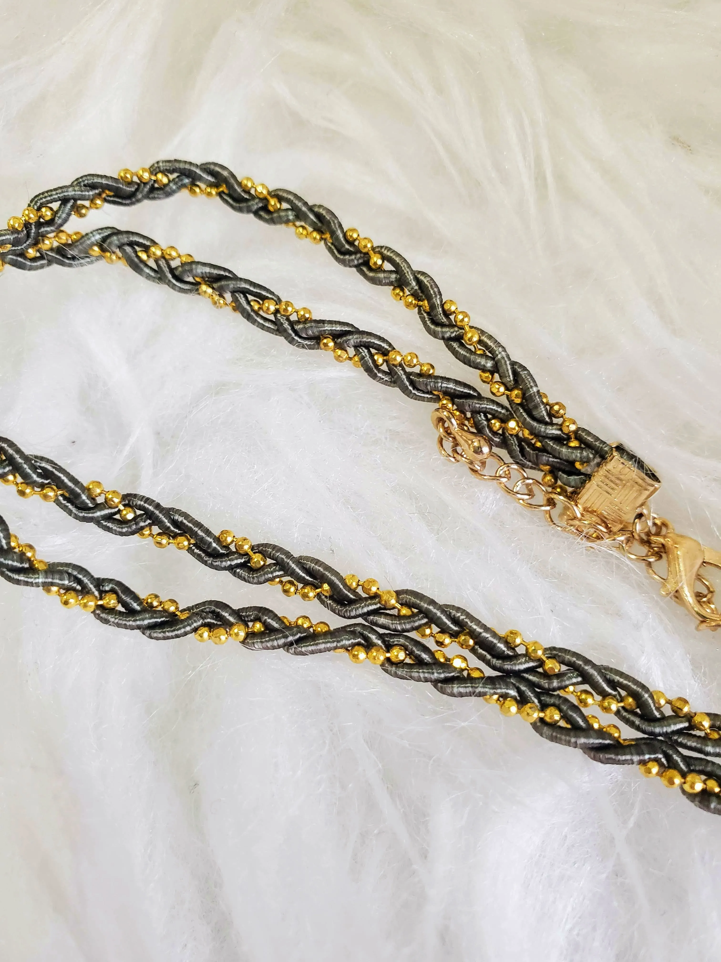Olive   Gold Beaded Twist Choker