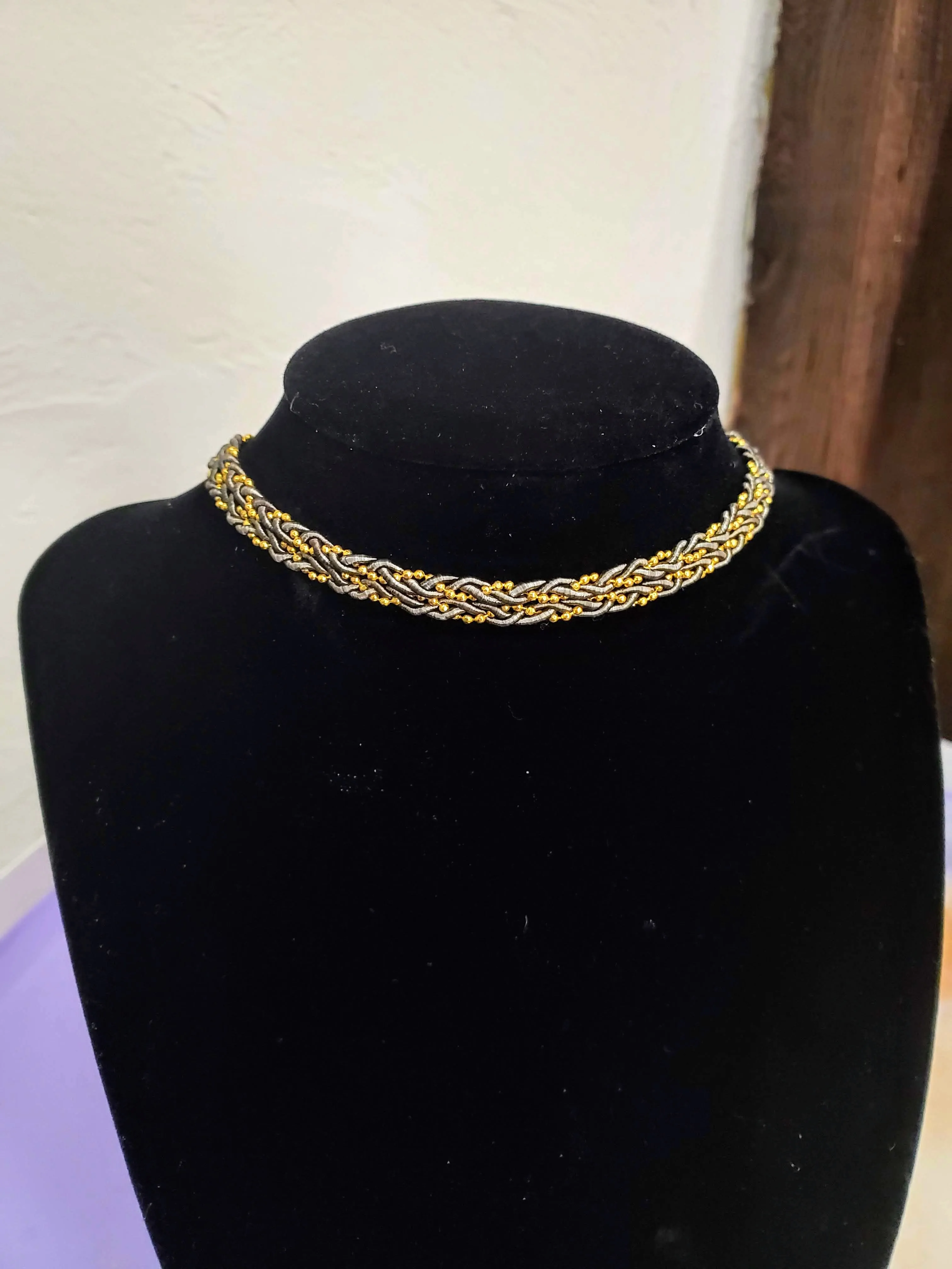 Olive   Gold Beaded Twist Choker