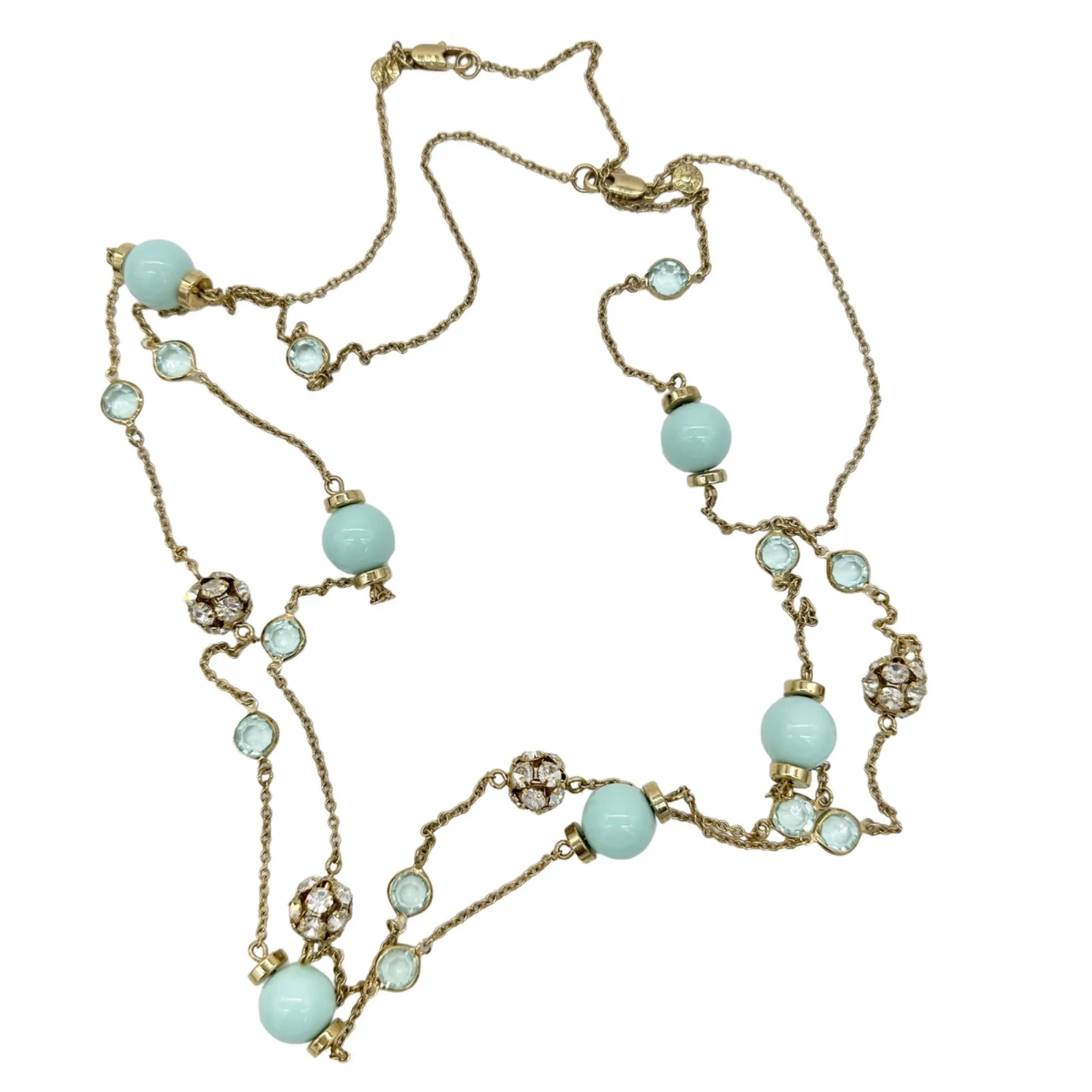 Pair of J. Crew Necklaces Identical Goldtone Chain Light Blue Beads and Gems