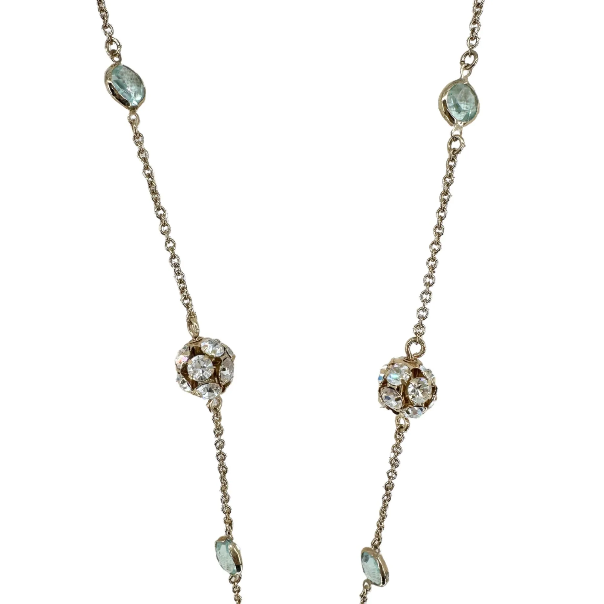 Pair of J. Crew Necklaces Identical Goldtone Chain Light Blue Beads and Gems