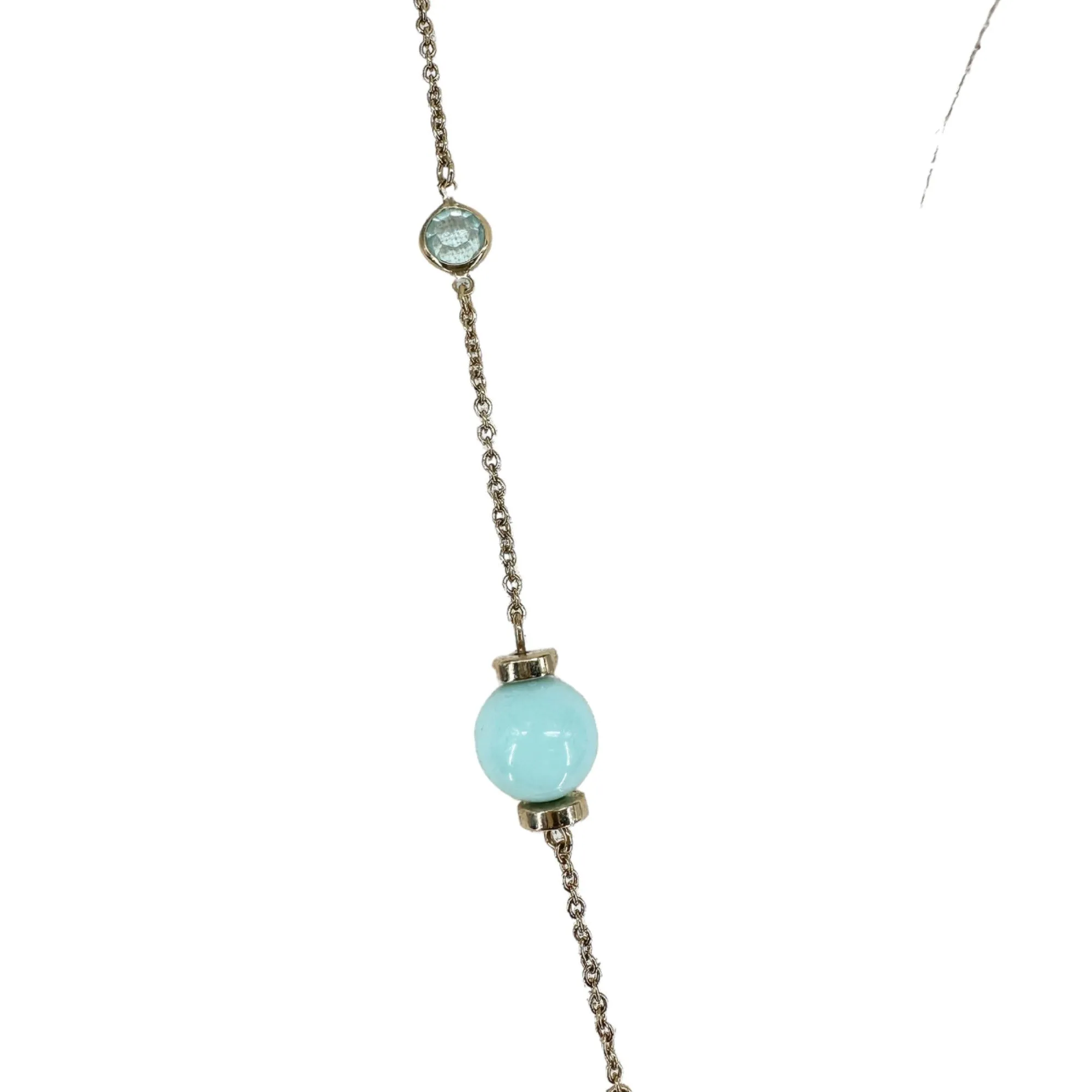Pair of J. Crew Necklaces Identical Goldtone Chain Light Blue Beads and Gems