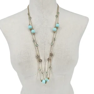Pair of J. Crew Necklaces Identical Goldtone Chain Light Blue Beads and Gems