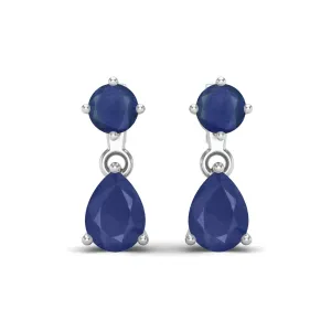 Pear Natural Blue Sapphire 9k White Gold Drop Dangle Engagement Stud Earrings