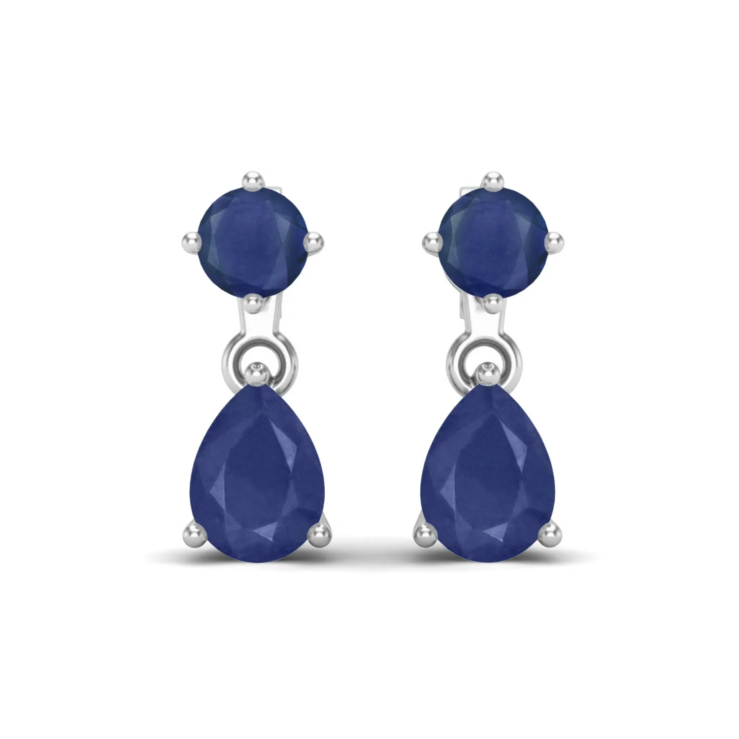 Pear Natural Blue Sapphire 9k White Gold Drop Dangle Engagement Stud Earrings