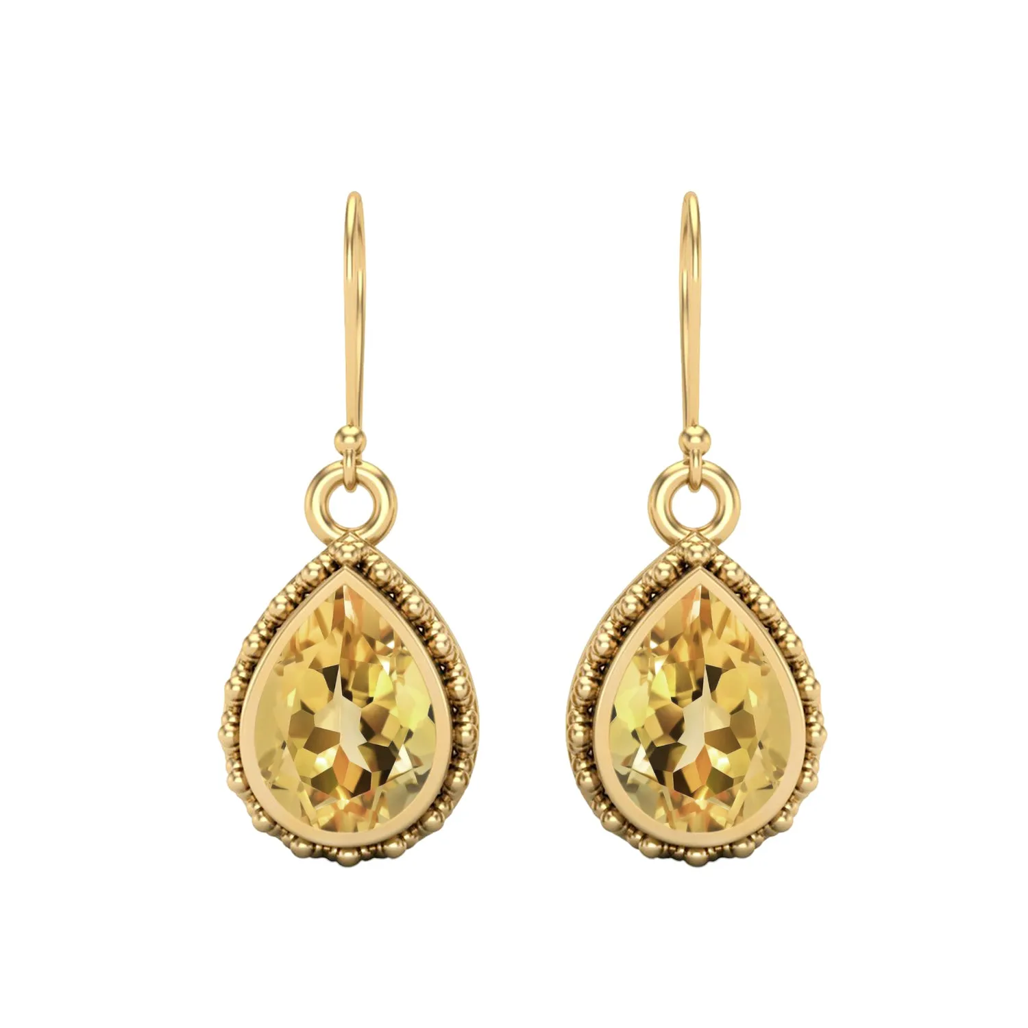 Pear Shape Citrine 9k Yellow Gold Wire Hook Teardrop Women Earrings