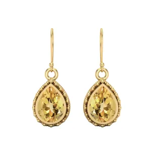 Pear Shape Citrine 9k Yellow Gold Wire Hook Teardrop Women Earrings