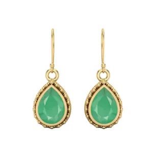 Pear Shape Emerald Zambia 9k Yellow Gold Wire Hook Teardrop Women Earrings