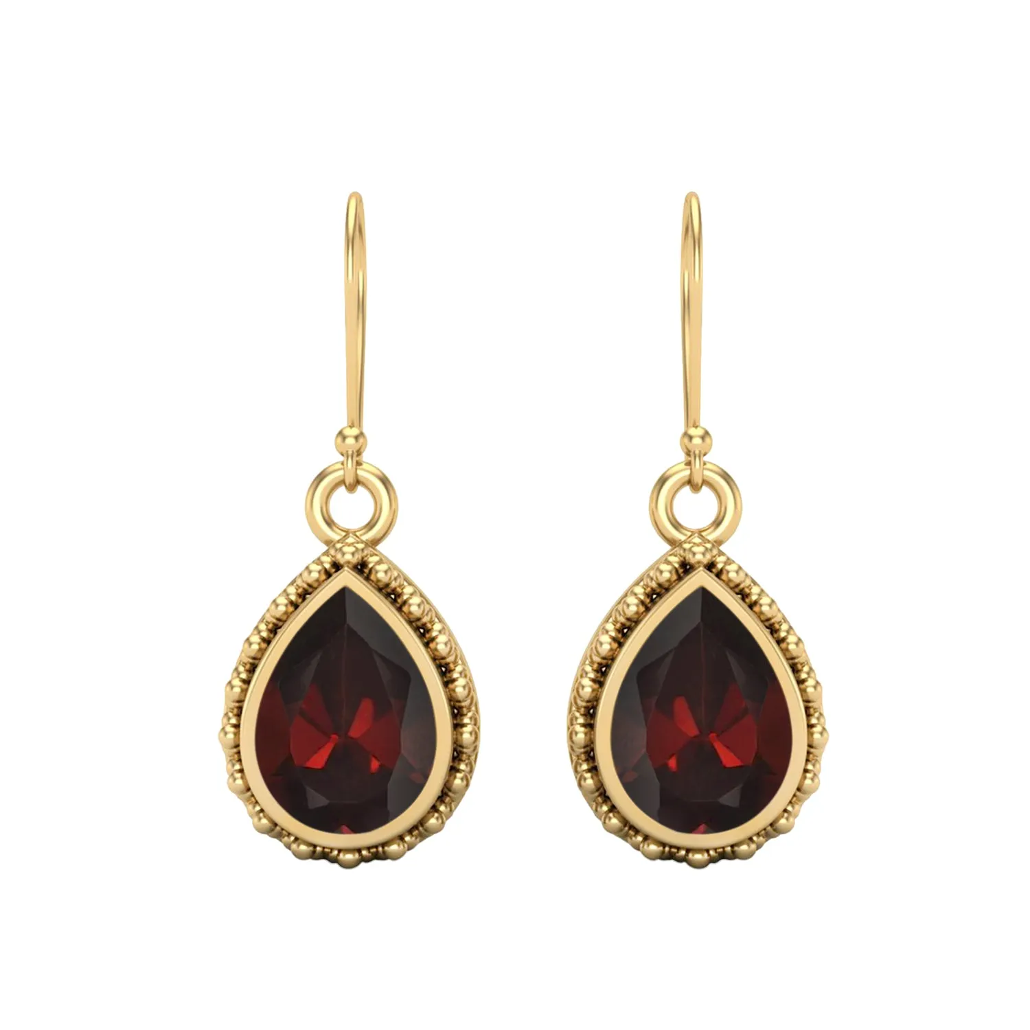 Pear Shape Garnet 9k Yellow Gold Wire Hook Teardrop Women Earrings
