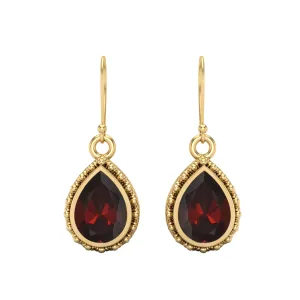 Pear Shape Garnet 9k Yellow Gold Wire Hook Teardrop Women Earrings