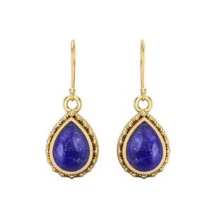 Pear Shape Lapis 9k Yellow Gold Wire Hook Teardrop Women Earrings