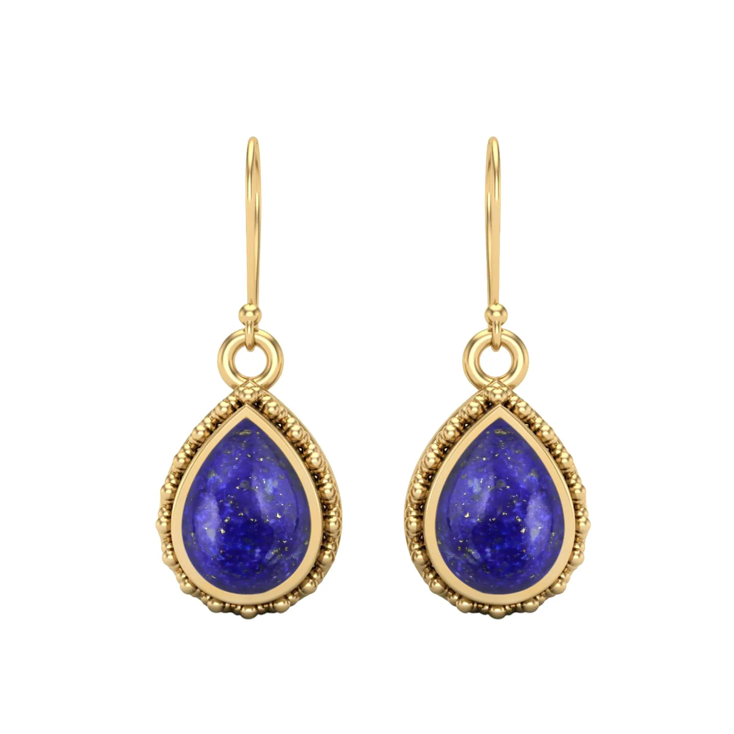 Pear Shape Lapis 9k Yellow Gold Wire Hook Teardrop Women Earrings