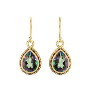 Pear Shape Mystic Topaz 9k Yellow Gold Wire Hook Teardrop Women Earrings