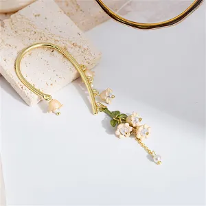 Pearl & 18K Gold-Plated Floral Ear Climber