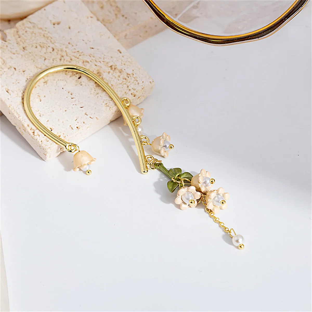Pearl & 18K Gold-Plated Floral Ear Climber