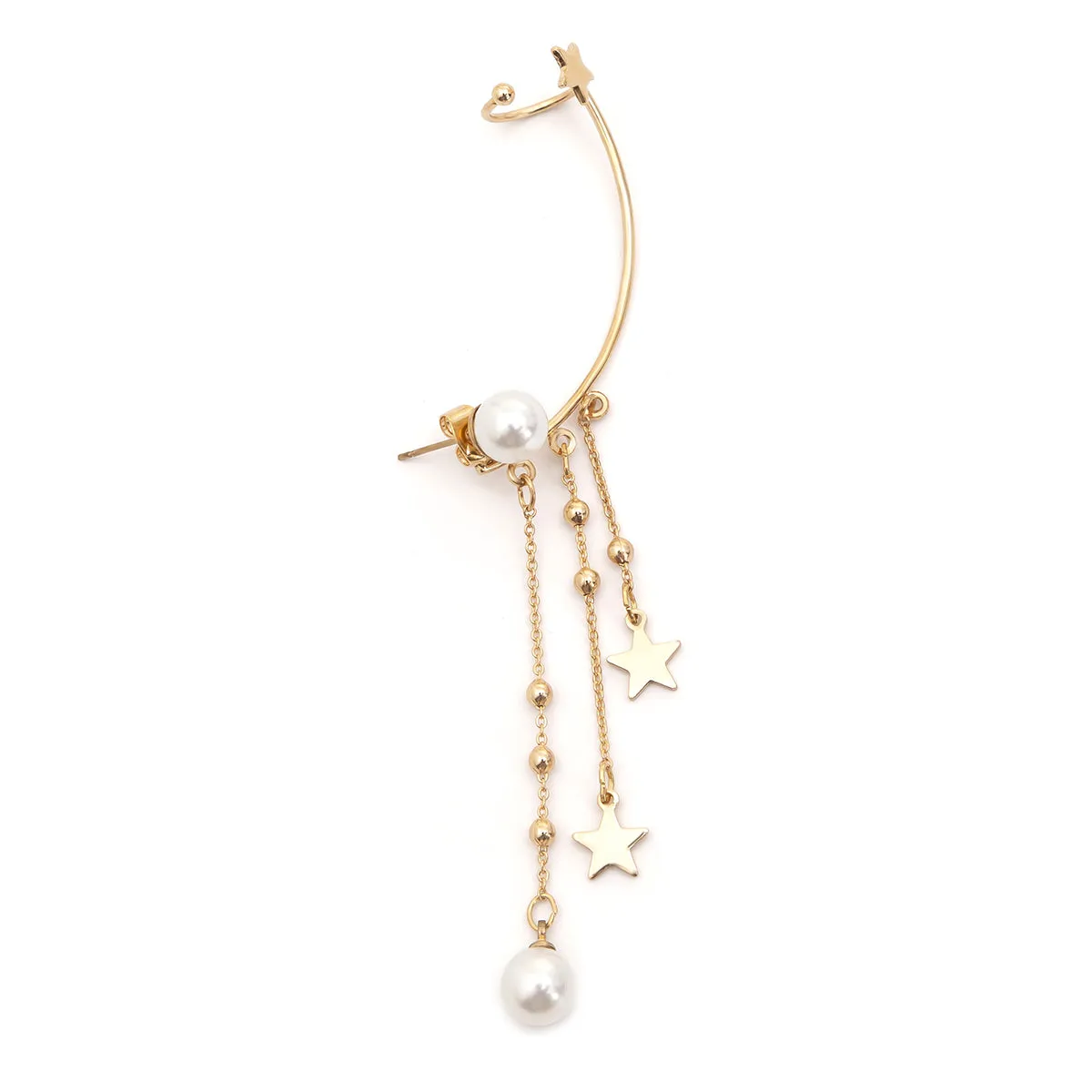 Pearl & 18K Gold-Plated Star Tassel Ear Climber