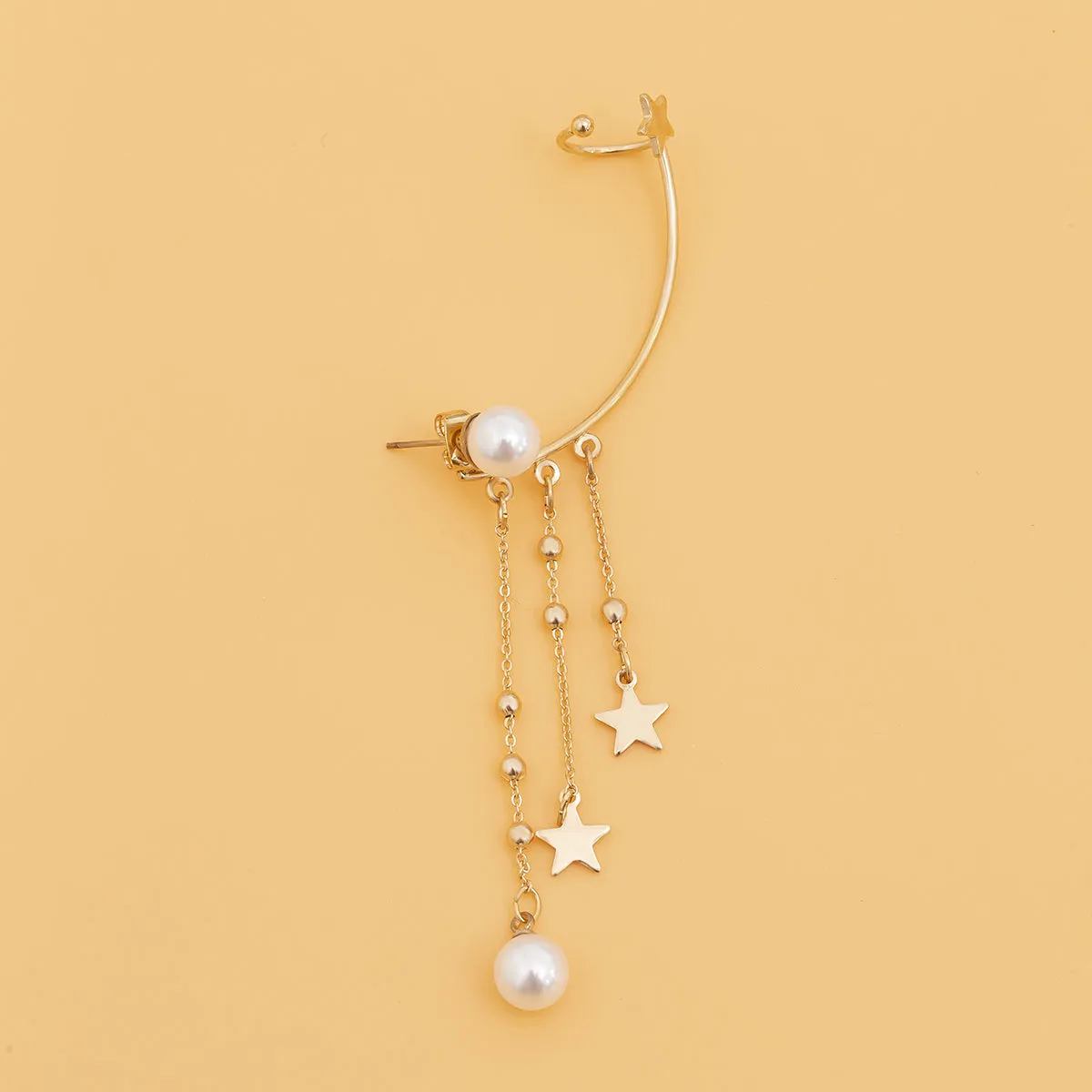 Pearl & 18K Gold-Plated Star Tassel Ear Climber