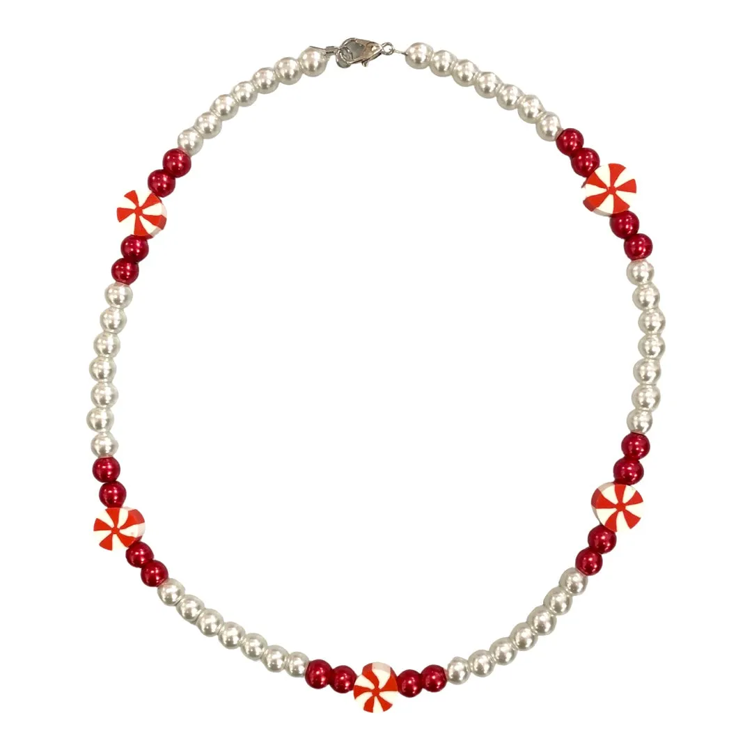 Pearls w/Peppermint Beaded Necklace