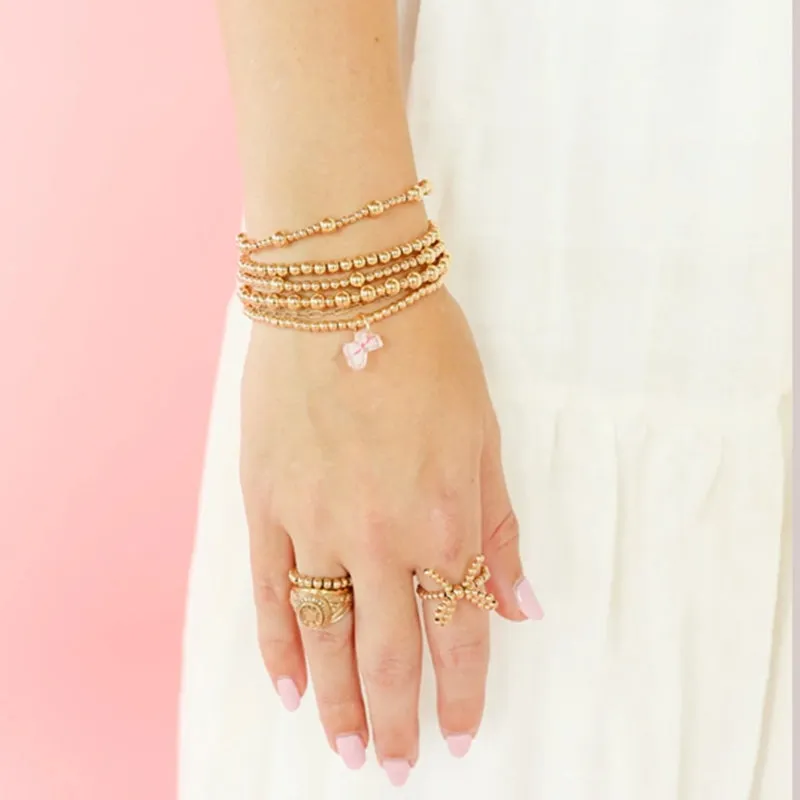 Pink Bow Charm Bracelet, gold