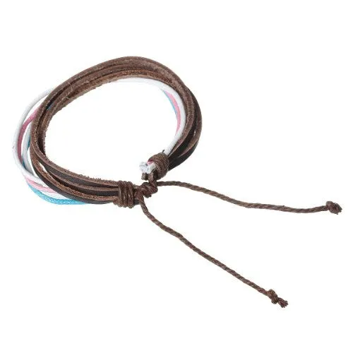 Pink Brown Cowhide Rope Braided Bracelet
