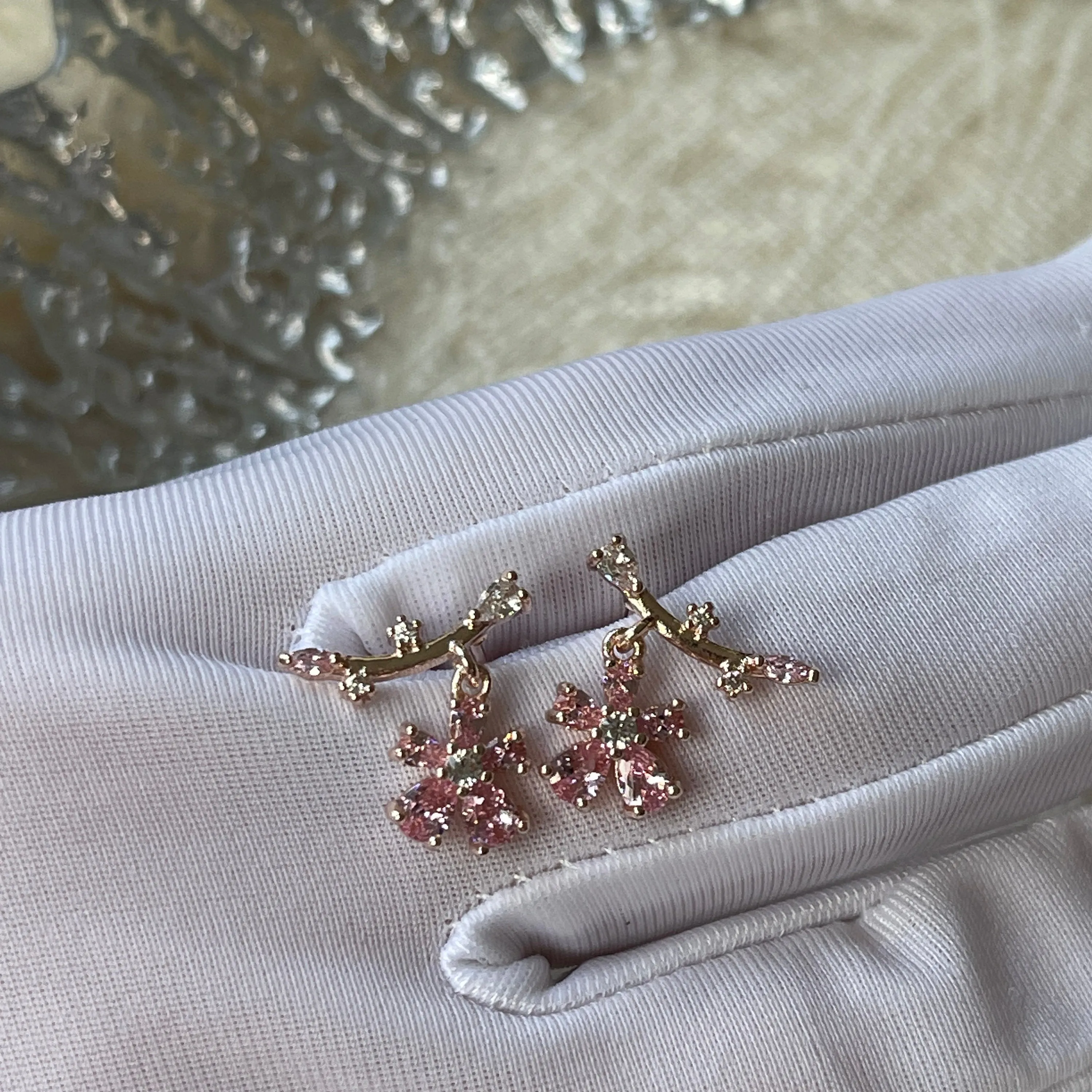 Pink flower earrings