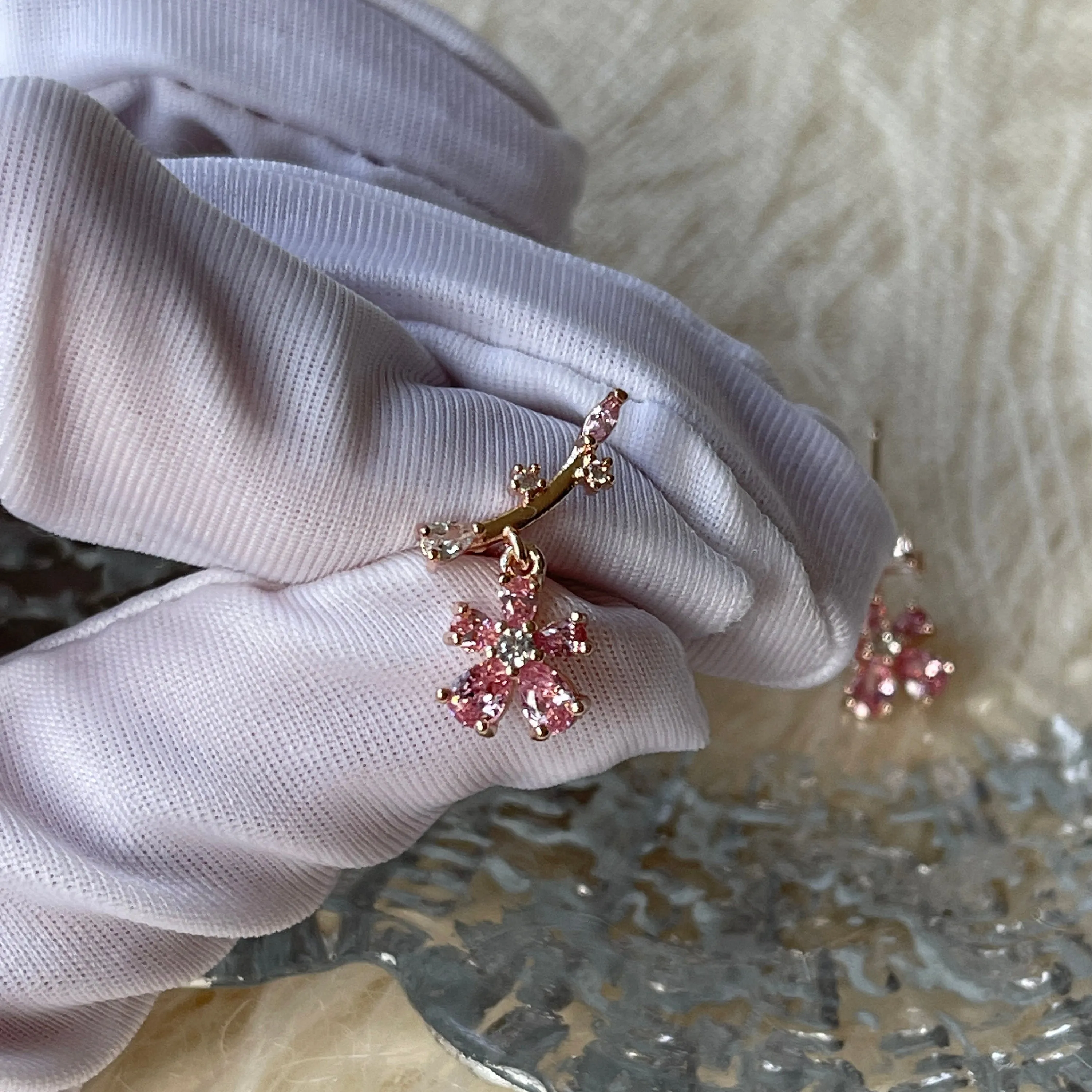 Pink flower earrings
