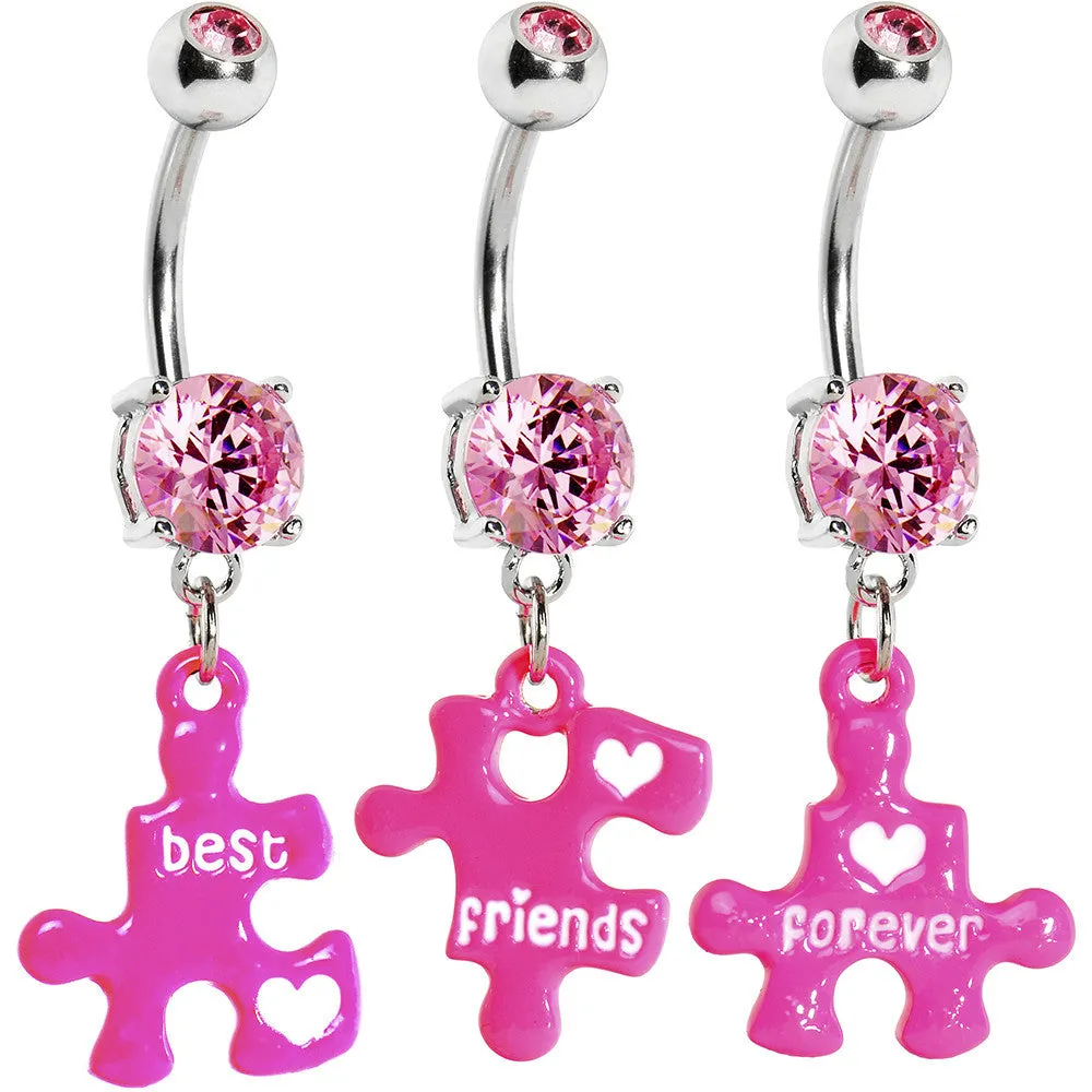 Pink Gem Triple Puzzle Piece Best Friends Forever Belly Ring Set